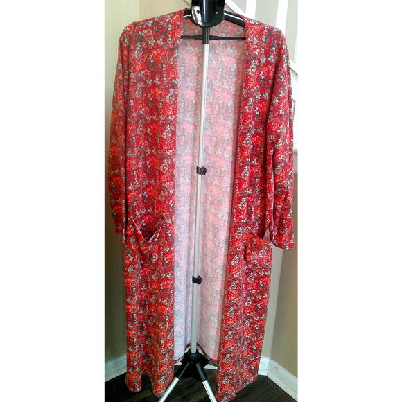 LuLaRoe Sarah Long Cardigan Women's XL Orange Floral Thick - Picture 1 of 6